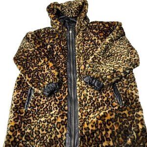Vintage Marc Mattis Women’s Black Leather Jacket Double-Side Leopard Print Sz M